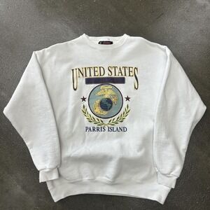 Vintage US Marines Sweatshirt Mens XL White Soffe Parris Island Crewneck 90s